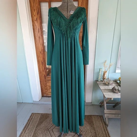 Vintage | Dresses | Vintage Emerald Evening Gown